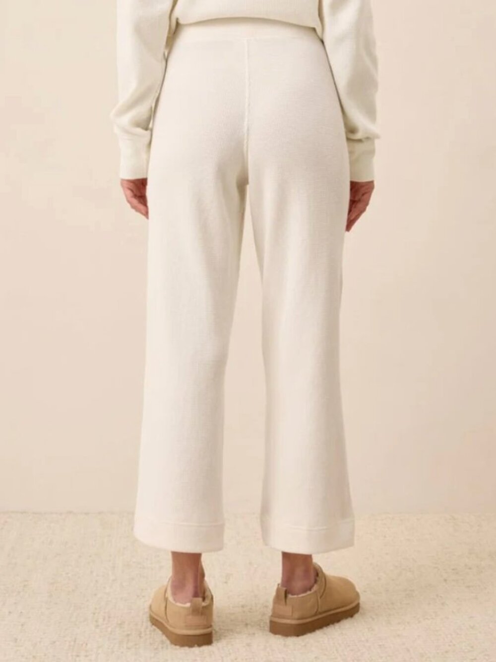 Pact Organic Women's Thermal Waffle Wide Leg Pant | Pearl - Picture 3 of 9
